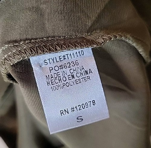 Anthropologie Entro Satin Ruffle Top Cami Tank Button Dark Green Olive Sz Small - Picture 6 of 9