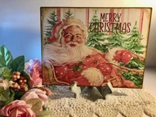 Pink Santa, Merry Christmas Vintage Style, Retro Handcrafted Plaque / Sign
