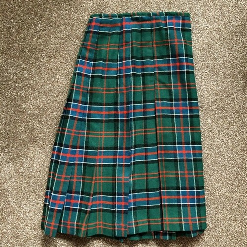 TARTAN KILT SKIRT Vintage Wallace-Laird Green Red PLAID Knee-Long Hunting R503 - Picture 3 of 9