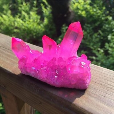 Pink  Aura Angel Cluster Geode Vug Titanium Quartz Healing Crystal Ornament