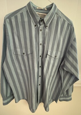 Levis Shirt Men XL Blue Silver Label Fade Striped Button Up Long Sleeves