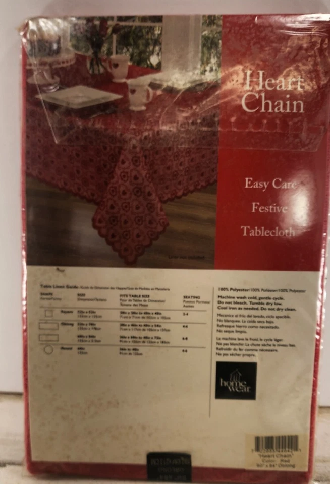 Heart Chain Easy Care Festive Red Hearts 84"x60" Oblong Table Cloth - Image 4 of 4