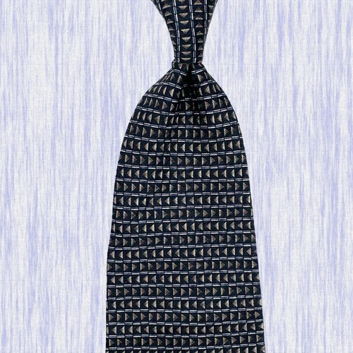 Daniel de Fasson Black Tie - Black Gray Triangles Horizontal Stripe Silk Necktie - Picture 5 of 12