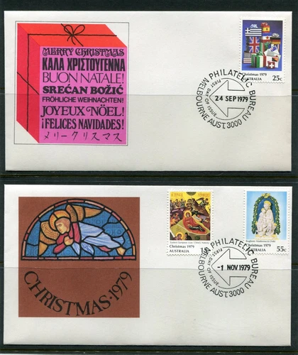 1979 Australia Christmas Issue Set Of 2 First Day Covers, Matched Postmarks, VGC