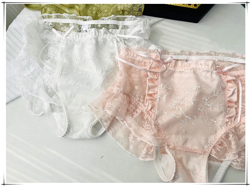 3件装刺绣大码蕾丝蝴蝶结中腰女孩内衣内裤 — 第 4/4 张图片