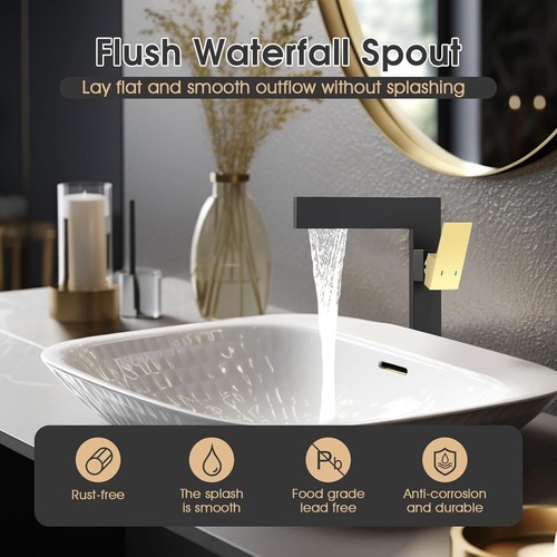 Matte Black, Gold Ultra-Thin Bathroom Vessel Sink Faucet Solid Brass - Picture 4 of 8