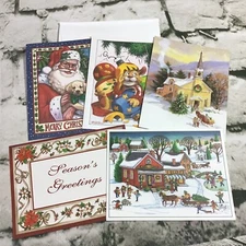 Assorted Christmas Cards Seasons Greetings Santa Claus Lot Of 5 With Envelopes 