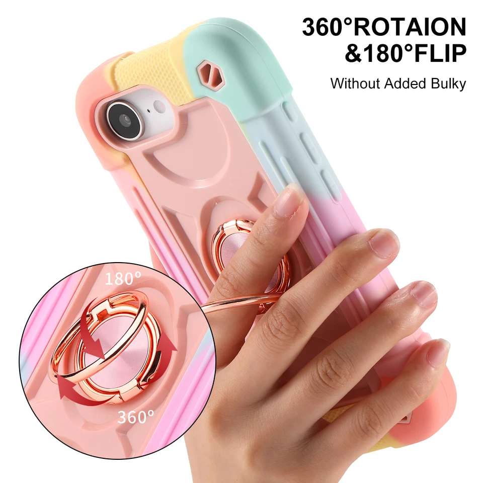 For Apple iPhone 16e Rugged Case Shockproof Heavy Duty Hybrid with Ring Stand - Image 4 of 4