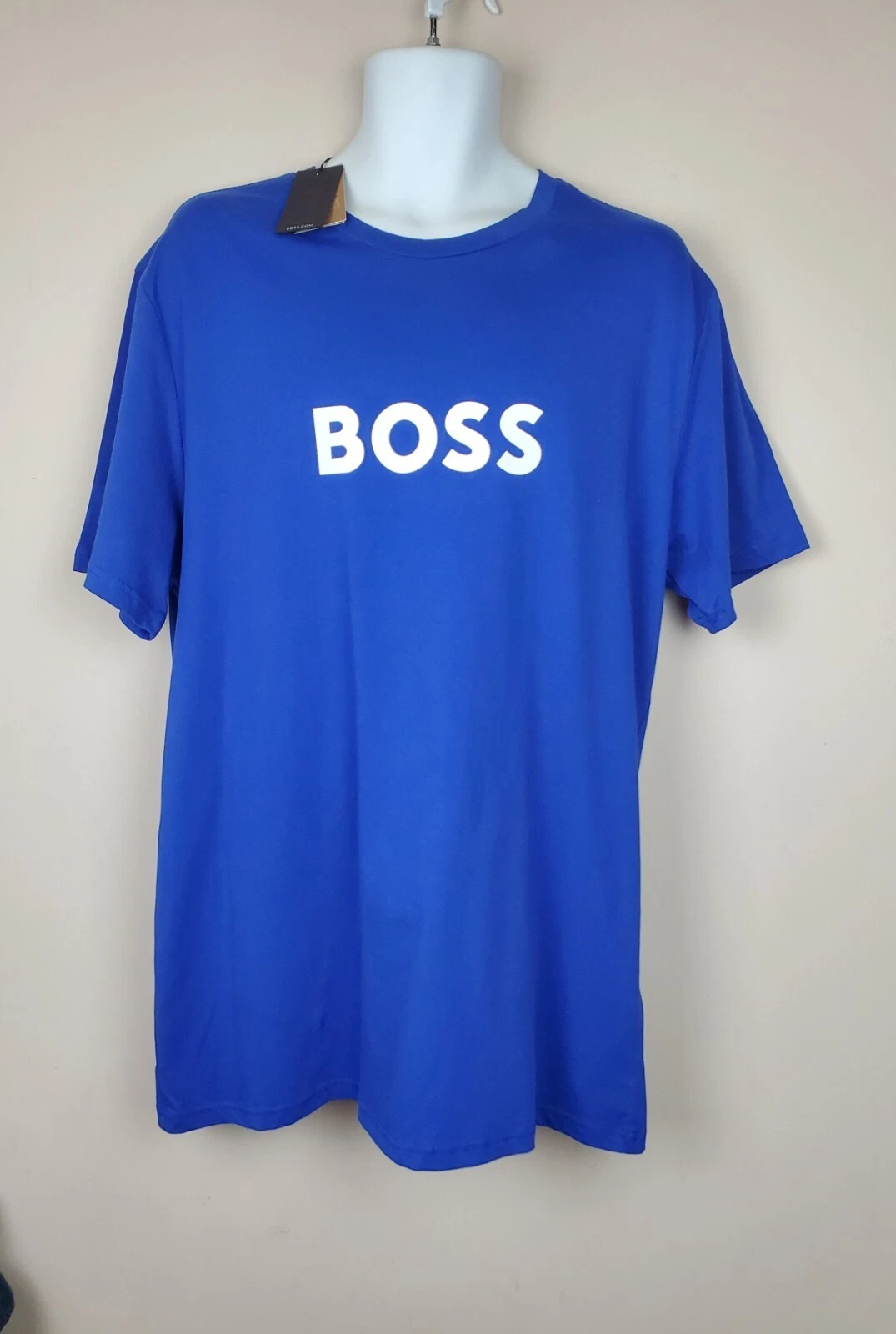 BOSS Mens Blue Logo Crew Neck Tshirt With Sun Protection Size XXL New