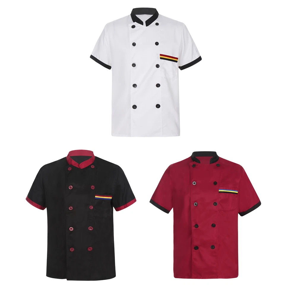 Hot Chef Coat Short Sleeve Chef Jacket Restaurant Kitchen Cooking Uniform Unisex - Image 3 of 4