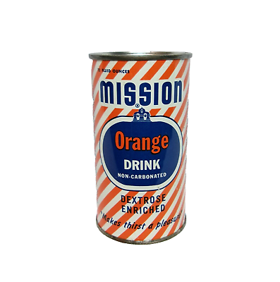 Vintage MISSION Orange Drink Soda Tin Metal Can Advertising Vintage MISSION Orange Drink Soda Tin Metal Can Advertising