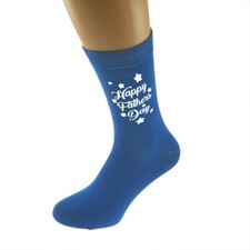 Happy Fathers Day Star Design Mens Bright Blue Socks UK Size 5-12 - X6N1073