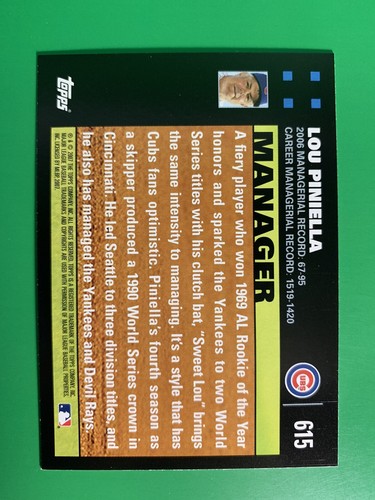 2007 Topps Lou Piniella MGR #615 Chicago Cubs - Picture 2 of 2