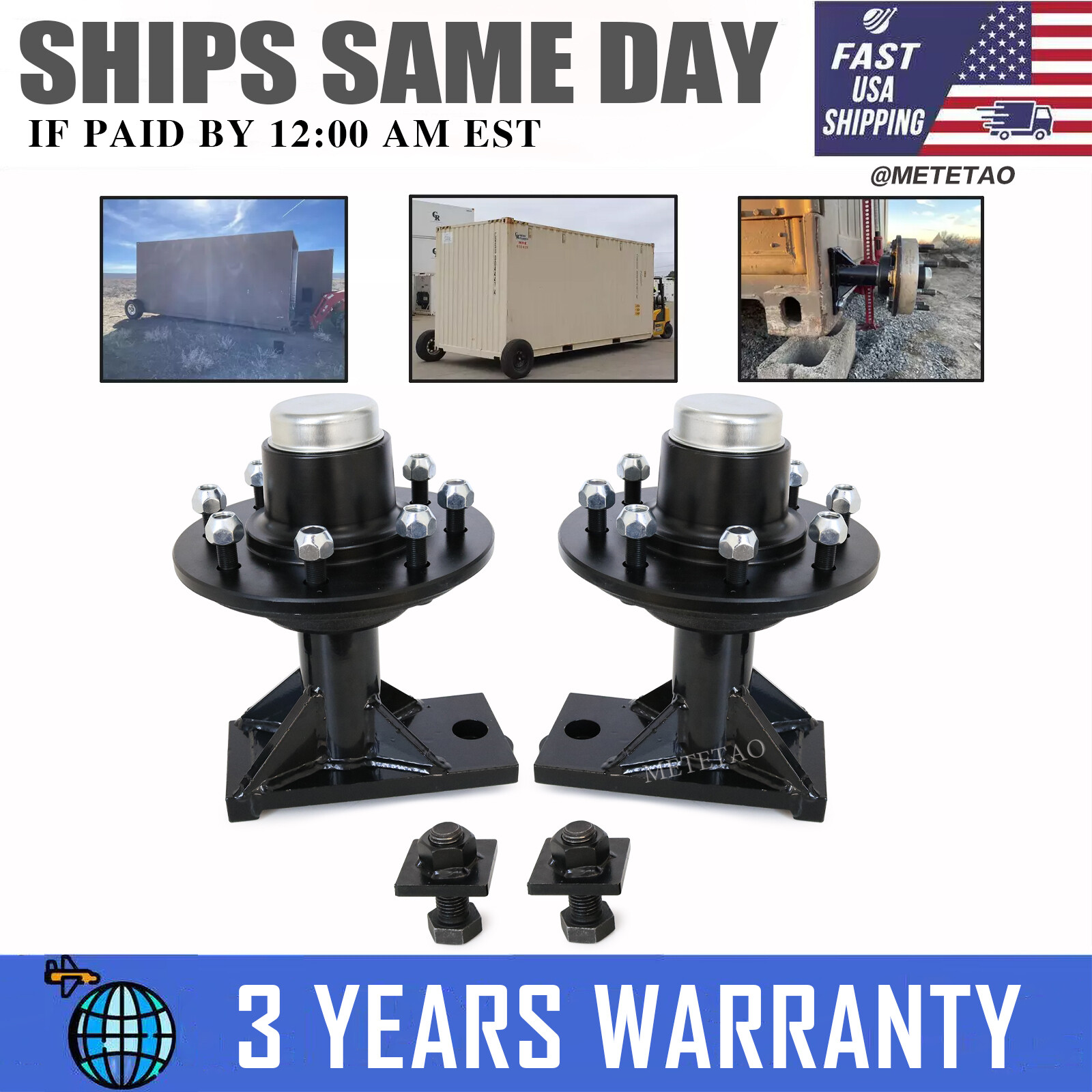 8 x 6.5 Lug 8000LB Shipping Container Wheels, Bolt-on Spindle Kit NEW（Pair）🔥🔥