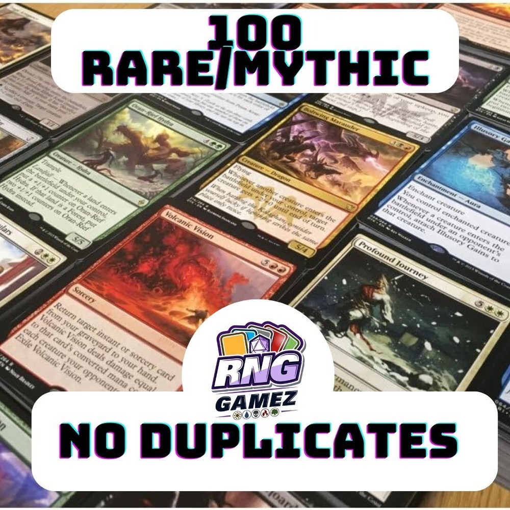 100 Magic: The Gathering Rare/Mythic Card Lot - No Duplicates