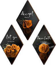 3 Pcs Orange Rose Bathroom Wall Decor Orange Decor Flower Wooden Inspirational W