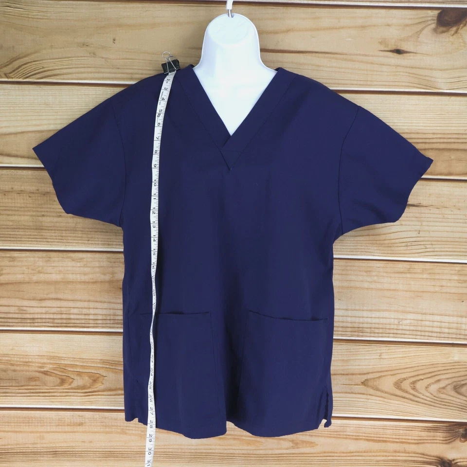 Crest Scrubs Top Unisex Size S Dark Blue Polyester Blend Pockets V-Neck Medical - Image 3 of 4