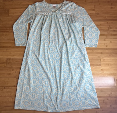 Pink Women’s micro-fleece Cream & Blue long sleeve Nightgown/Sleepwear|Size:1X - Picture 21 of 22
