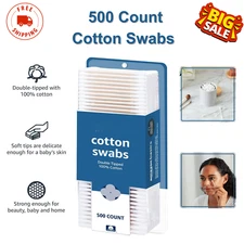 Cotton Swabs, 500 Count, Double-Tipped, 100% Cotton, Soft for Baby & Beauty Use
