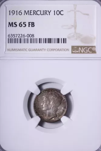 GEM BU 1916 Mercury Dime NGC MS65 FB Toned Super “Crusty Original” GNMR