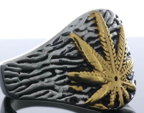 Cannabis Grass Pot Marijuana Weed 18K Stainless Mens Rng Size 12 H7034 T52 - Bild 7 von 7