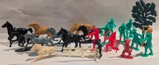 Lot of 22 Vintage Cowboys Indians Horses & More Plastic Figures, Some Tim-Mee
