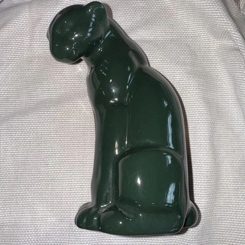 Frankoma Seated DARK GREEN Panther Puma Jaguar Figurine #114 (1934-38) EXCELLENT