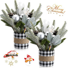 2 Pcs Christmas Table Centerpiece Buffalo Check Plaid Christmas Table Tree Mini