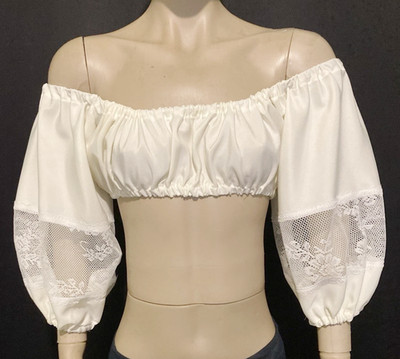 White Rayon Blend and Lace Crop Top Olivia Bis (Bis & Beau) Size S-M