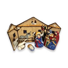 Vintage Handmade Stuffed Fabric Nativity Set Holy Family Manger Scene 24”