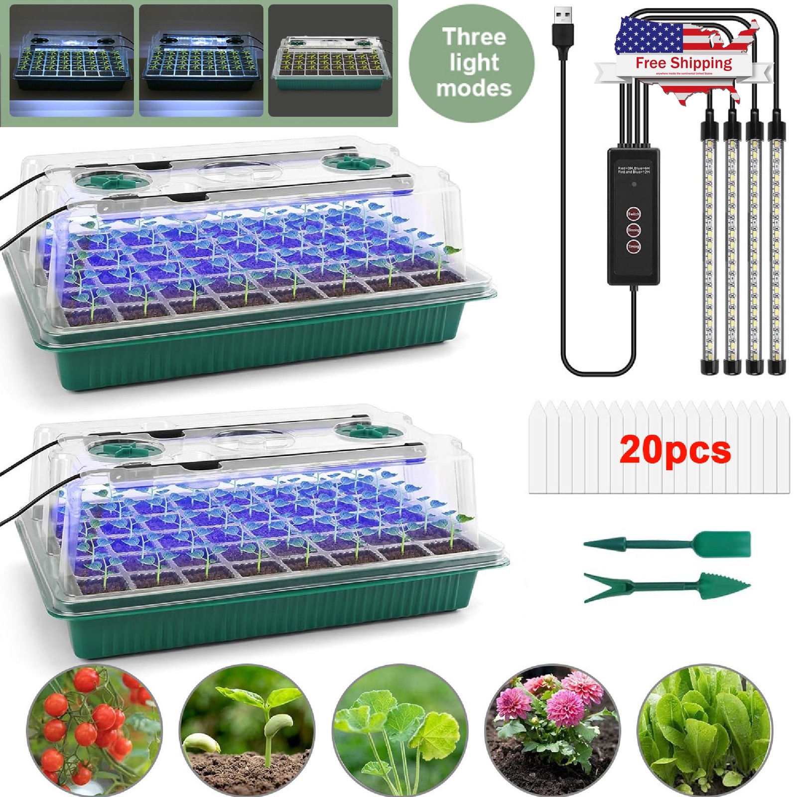 Seed Starter Tray with Grow Light, 2 Pack 80 Cells Indoor Pl