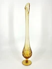 Vintage Fenton Swung Vase Thumbprint Honey Amber 20” Tall Footed MCM