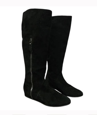 Stuart Weitzman Tass Women's Sz 8.5M Boots Black Suede Knee Flats 