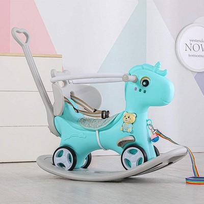 Rocking Horse for Toddlers, Balance Bike Ride On Toys with Push Handle, Backrest