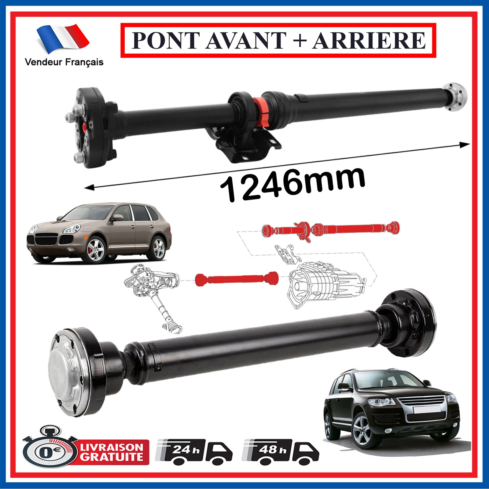 Arbre de transmission avant et arriere pour Touareg et Cayenne 7L6521101