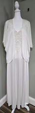 Vintage Shadowline Peignoir Robe Gown Set Small Nylon White Floral Quality Lace