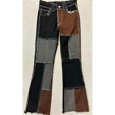 Womens Bell Bottom Patchwork Jeans Medium