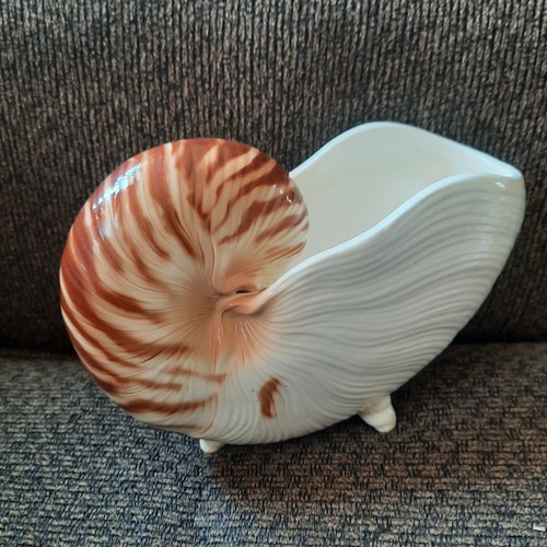 "Florero jardinera vintage de cerámica Fitz & Floyd de 7"" con patas Nautilus Shell decoración de playa" - Imagen 4 de 8