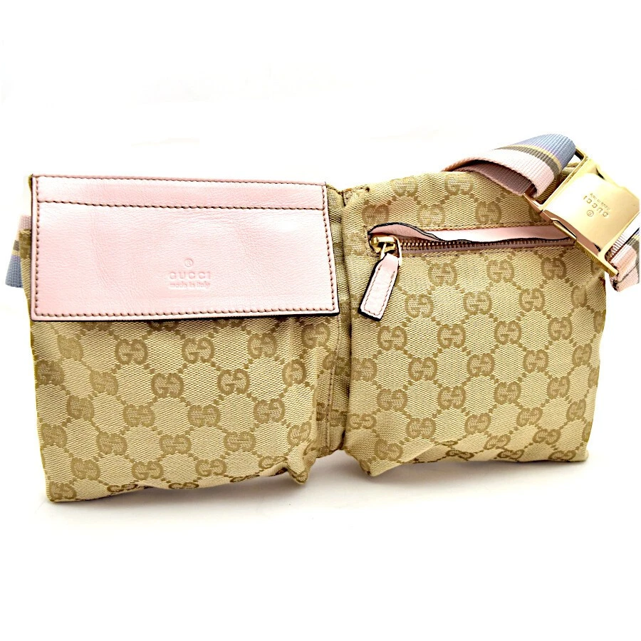 Gucci sac taille body bag 28566 toile cuir femme s beige rose GUCCI de