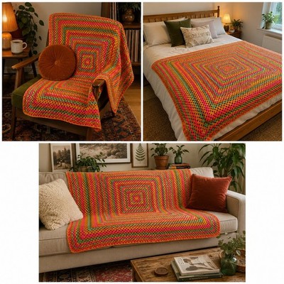Handgefertigte gehäkelte afghanische Decke Retro Boho rosa grün 46'' x 46''