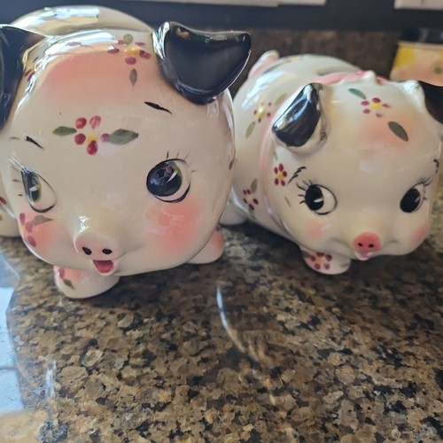Vintage Lefton ? Pig Piggy Bank Mama & Baby Hand Painted Kitsch - Picture 8 of 11