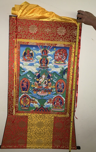 Buddha Tibetan Thangka Art 25" x 48” tapestry Machine Embroidered bamboo knob