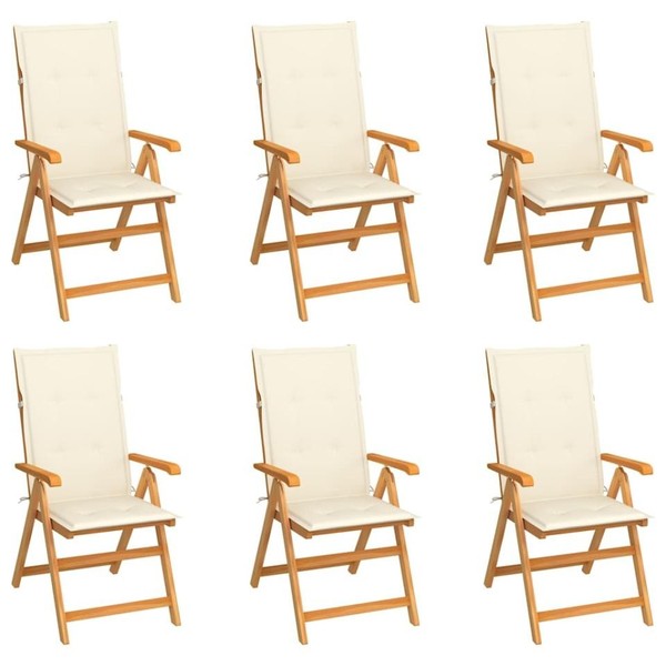 Klappst?Hle, 6Er-Set Mit Cremefarbenen Kissen, Aus Massivem Teakholz-image