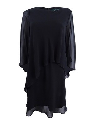 Lauren by Ralph Lauren Women's Chiffon Shift Dress (8, Black)