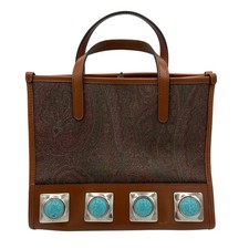 etro crown me paisley leather bag turquiose s...