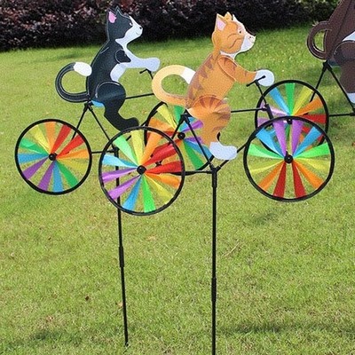 Animal Cartoon Windmill Bicycle Wind Spinner Garden Yard Decor Pole Stand