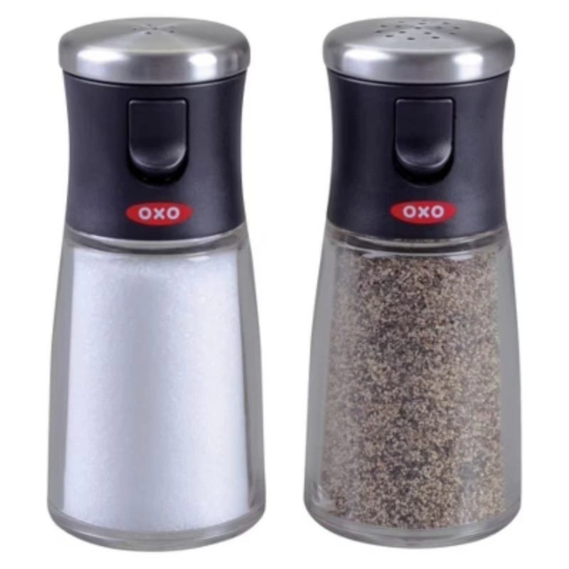 OXO Salt & Pepper Shaker Set: Aluminum & Stainless Steel, Black - Image 2 of 4