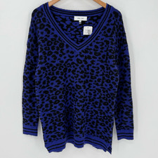 Evereve John  Jenn Berto Animal V-Neck Sweater Tunic Women Small Cobalt Blue