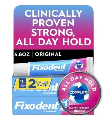 Fixodent Complete Original Denture Adhesive Cream, 2.4 oz, 2 Pack