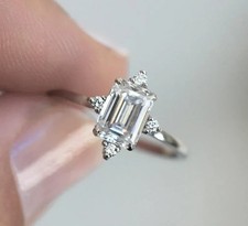 2.35 Ct Emerald Cut VVS1 Lab Created Diamond Engagement 14K White Gold FN Ring